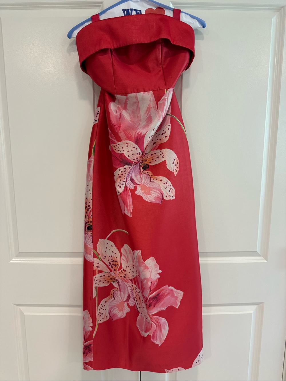 Milly Ciara Printed Faille Red Strapless Dress with Gold Logo Detail